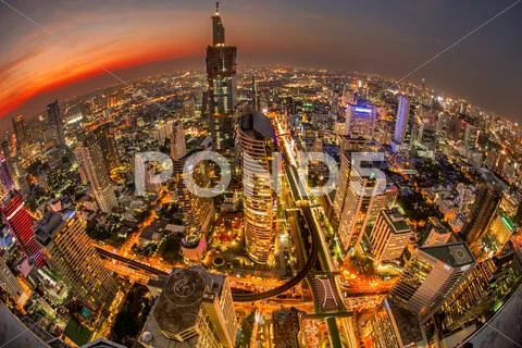 Fisheye view of Bangkok at sunset, Thailand Stock Photos