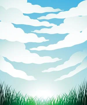 Fisheye View of Clouds and Grass Over a Bright Sky Stock Illustration