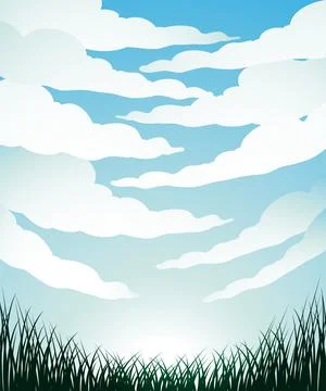 Fisheye View of Clouds and Grass Stock Illustration