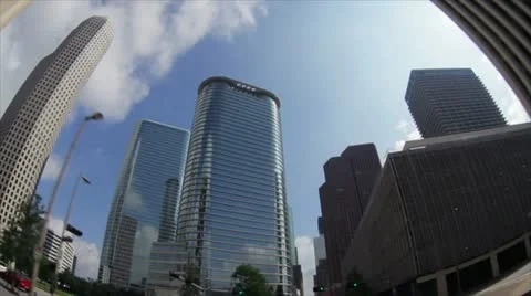 Fisheye view driving through Houston Stock Footage