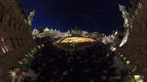 Fisheye View Of Hokusai Great Wave Flower Carpet In Dahlias Filling The Grand Stock Footage 343861007