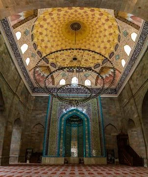 Fisheye view of the interior at interior juma mosque Stock Photos