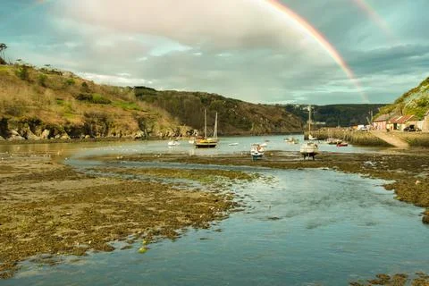Fishguard  lower town bay Stock Photos