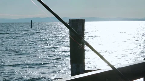 Fishhing pole is waiting the fish. Silhouette Stock Footage 117409625
