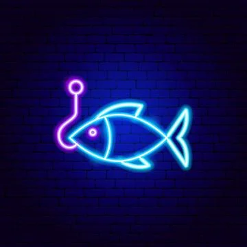 Fishhook Fish Neon Sign Stock Illustration