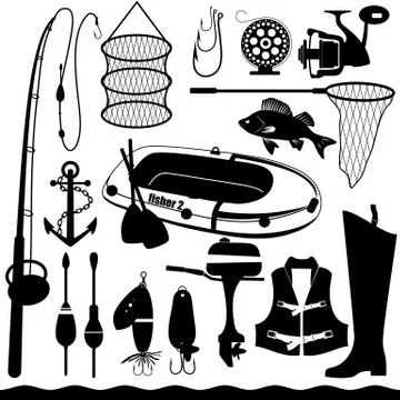 Fishihg icon set on white. Stock Illustration