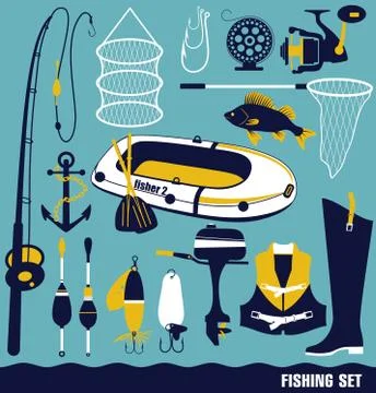 Fishihg icon set on white. Stock Illustration