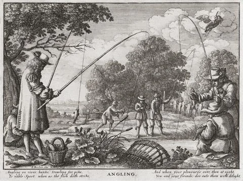 Fishing in the 17th century.  After a work by Wenceslaus Hollar. Stock Illustration