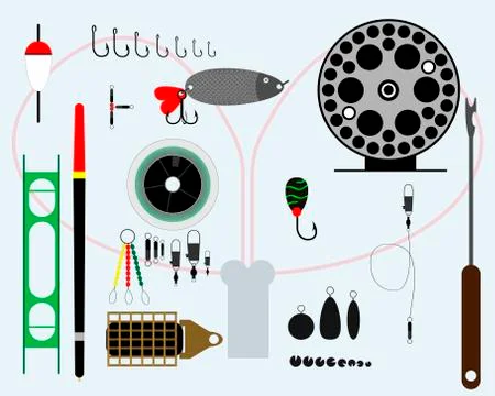 Fishing accessories set Stock Illustration