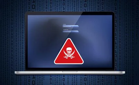 Fishing alert. Binary code in the form of a background, Laptop with login a.. Stockillustratie