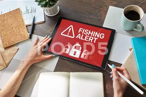 Fishing alert, Fraud, Virus, Cyber security breath detection banner on screen Stock Photos