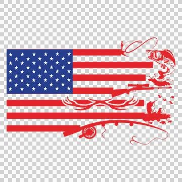 Fishing American Flag With Elements integrated rod fish Stock Illustration