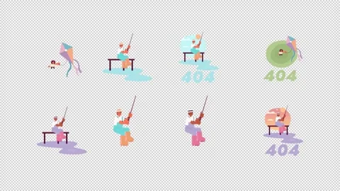 Fishing and kite 404 error cartoon animation pack Stock Footage 344956719