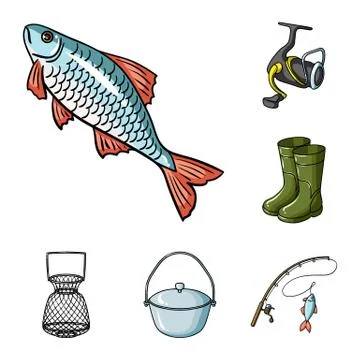 Fishing equipment. Set of icons. Cartoon vector illustration Stock