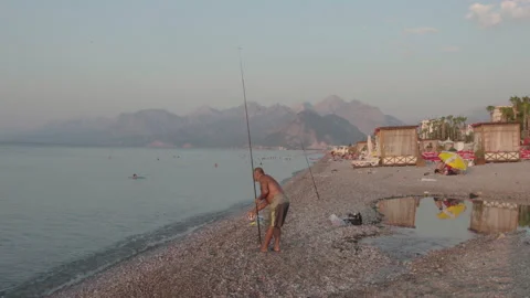Fishing at Antalya beach Stock Footage 158116378