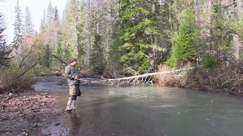 Fishing in the autumn Stock Footage 82498940