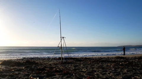 Fishing on the beach Stock Footage 71097051