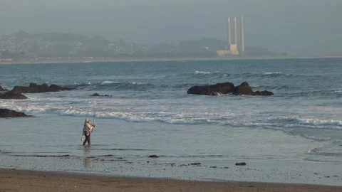 Fishing on the beach on Morro Bay Stock Footage 262371555