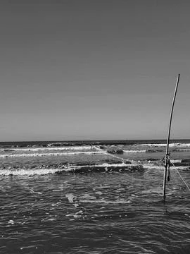 Fishing on the beach with rods Stock Photos