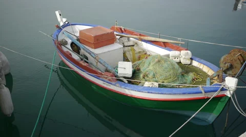 Fishing boat at anchor Video stock 64044831
