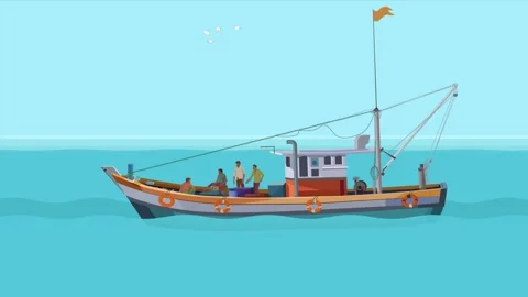 Fishing Boat Animated Stock Footage 280577377