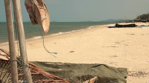 Fishing boat on beach 2 Stock Footage 10742344