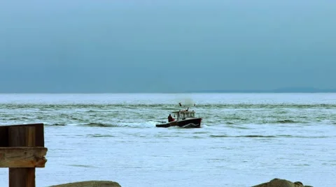 Fishing Boat at Beach During The Winter Video stock 45373541