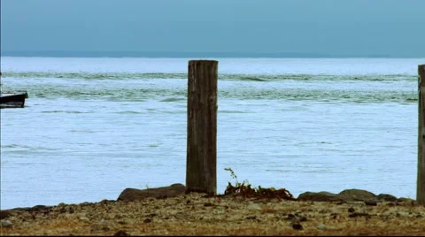 Fishing Boat at Beach During The Winter Stock Footage 45373560