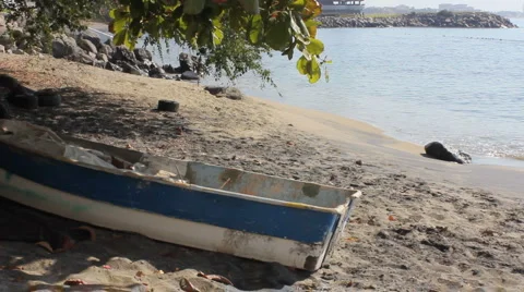 Fishing boat on the beach Stock Footage 1066428