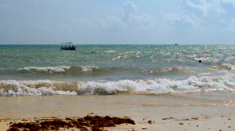 Fishing boat from the beach Stock Footage 45877944