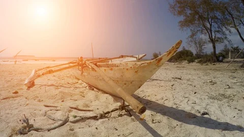 Fishing boat on the beach Stock Footage 85665954