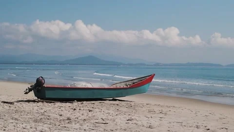 Fishing boat on the beach Stock Footage 138067569