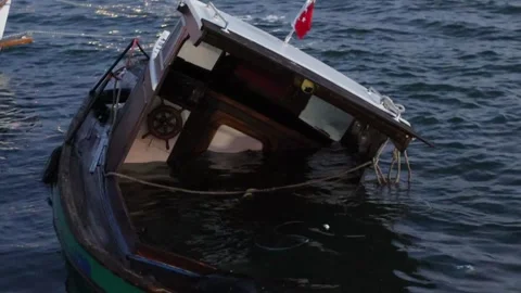 Fishing Boat Capsized in Storm Stock Footage 314239274
