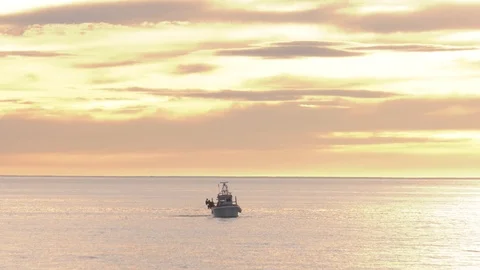 Fishing Boat Checking Nets At Dawn - Mediterranean Spain Stock Footage 107134232