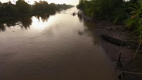 Fishing Boat Dragging Net Operating On The River Stock-Footage 340453721