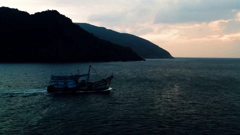 Fishing Boat during Sunset Stock Footage 97786963