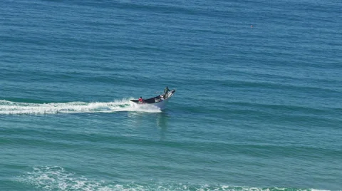 Fishing Boat Fast Floating on the Ocean Waves Stock Footage 46517650