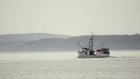 Fishing Boat Fishermen Ocean Landscape Industry Fish Net Stock Footage