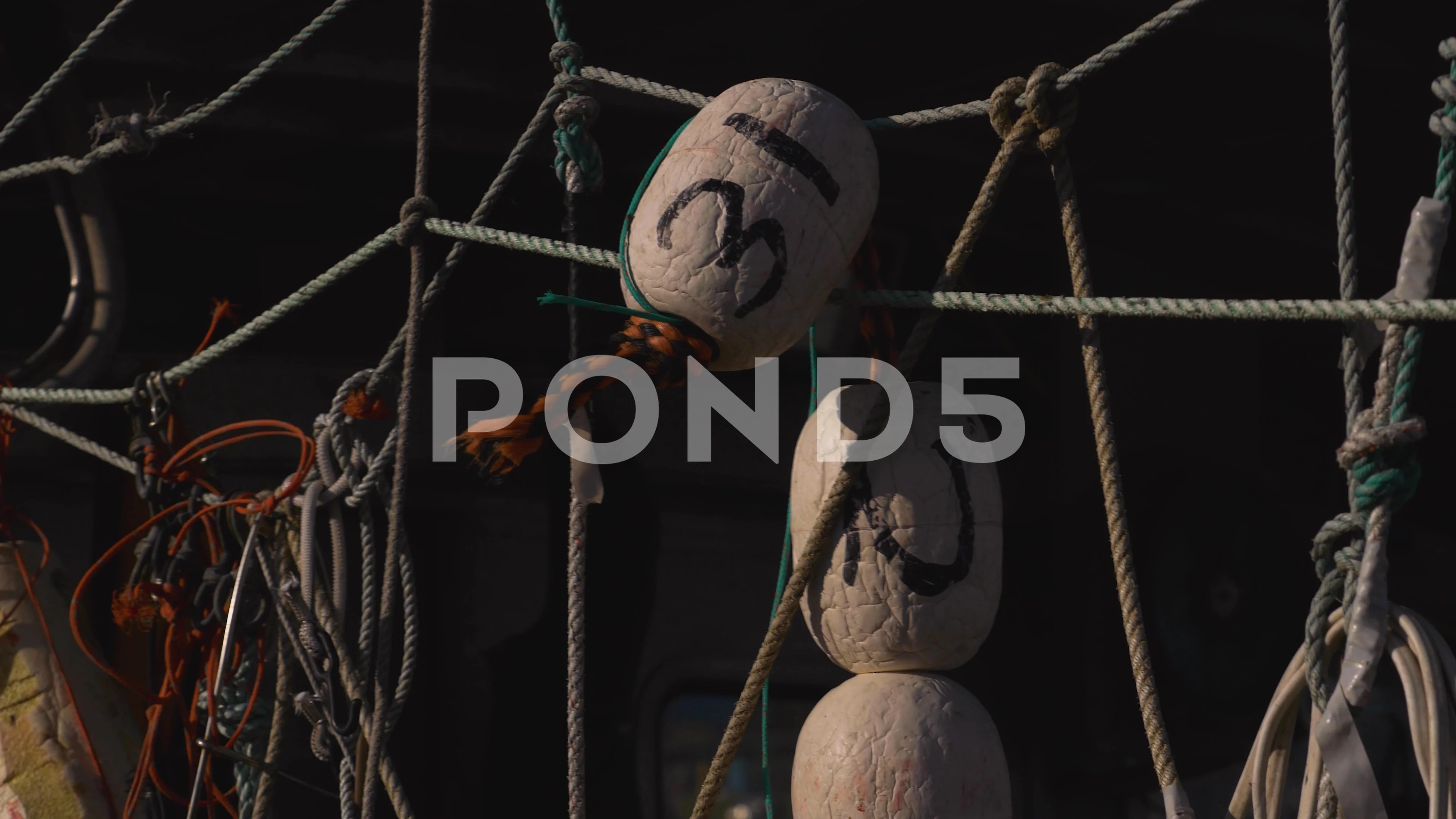 A Fishing Boat with fishing Nets and Buo, Stock Video