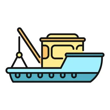 Fishing boat flat line icon with colorful elements 스톡 일러스트