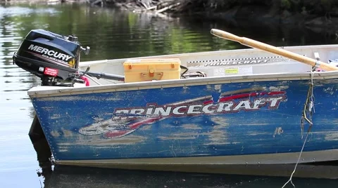 Fishing boat floating in stream Stock Footage 51711388