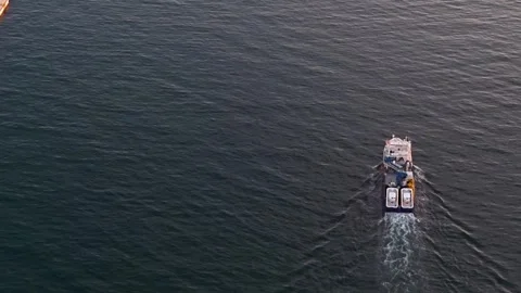 Fishing boat going out to fish, copy space to the left Stock Footage 344054826