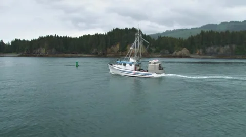 Fishing Boat Going By in Outer Bay Stock Footage 8511794