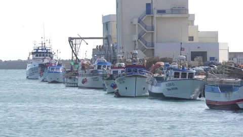 Fishing boat in harbor 4k Stock Footage