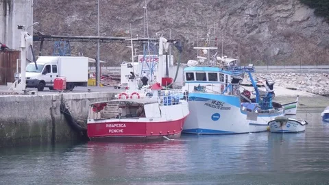 Fishing boat in harbor 4k Stock Footage 80931110
