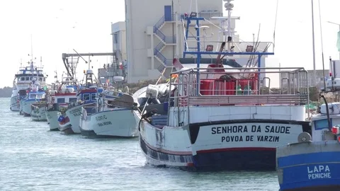 Fishing boat in harbor slow motion 4k Stock Footage