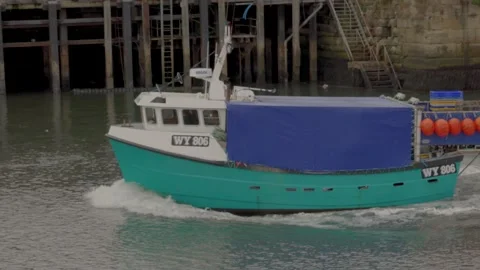 Fishing boat in the harbour Video stock 217674480