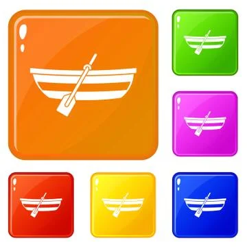 Fishing boat icons set vector color Stock Illustration