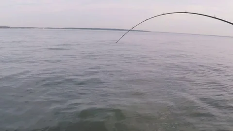 Fishing from boat on lake Texoma. Stock Footage