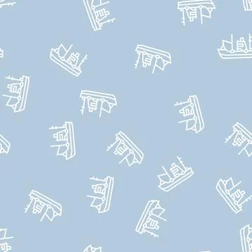 Fishing boat line seamless pattern Illustrazione stock